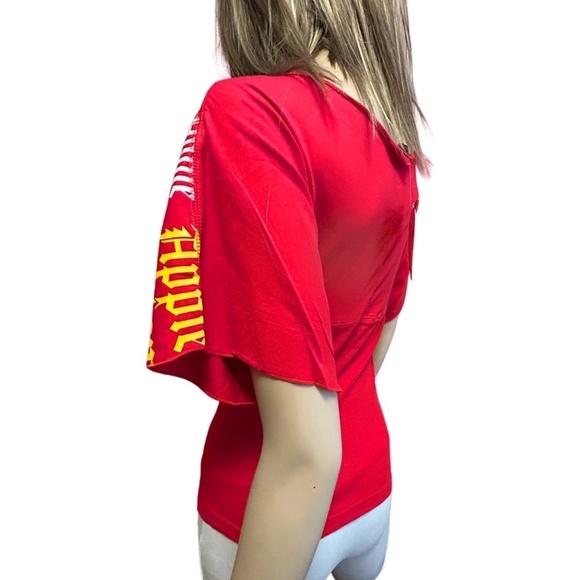 Apple Bottoms by Nelly Top Graphic Print Branded Tee Y2K Ribbed Bodice Made USA - Picture 9 of 13